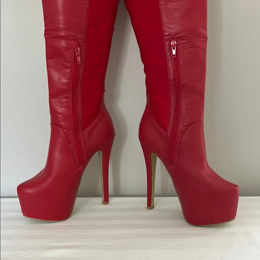 Ami Club Wear Red Over-the-Knee Women's Boots - Picture 5 of 16